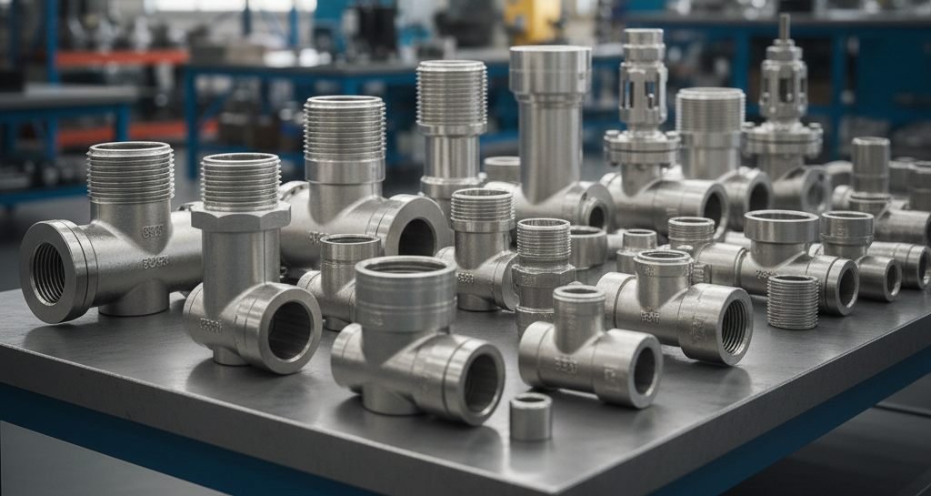 Stainless steel pipe fittings including couplings, plugs and reducers to NPT and BSP standards