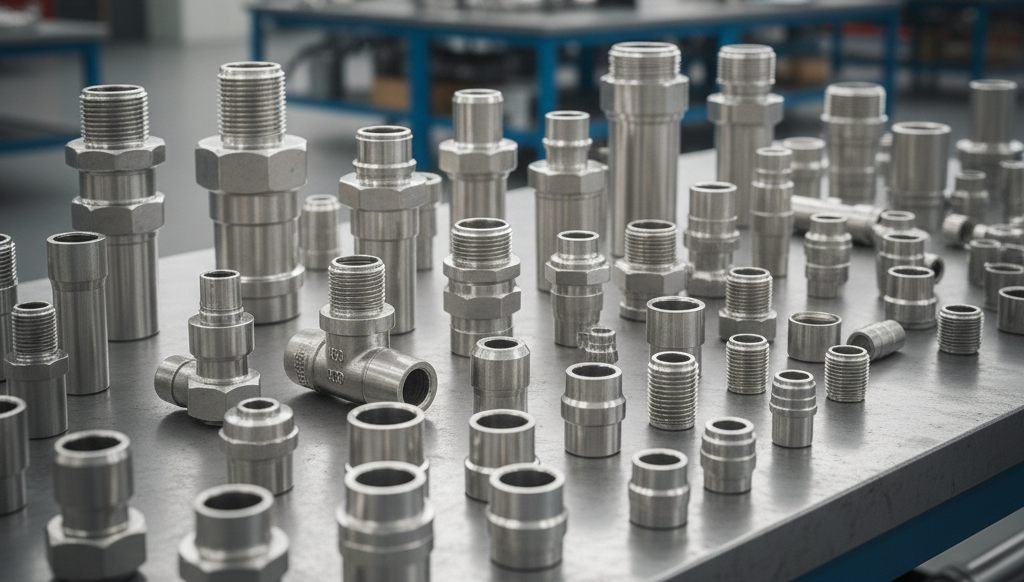 Stainless steel instrumentation tube fittings including unions, elbows, tees and adapters